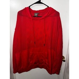 Daisy Fuentes Fit Pullover Hoodie Top Women's XL Reddish Orange Mesh Activewear